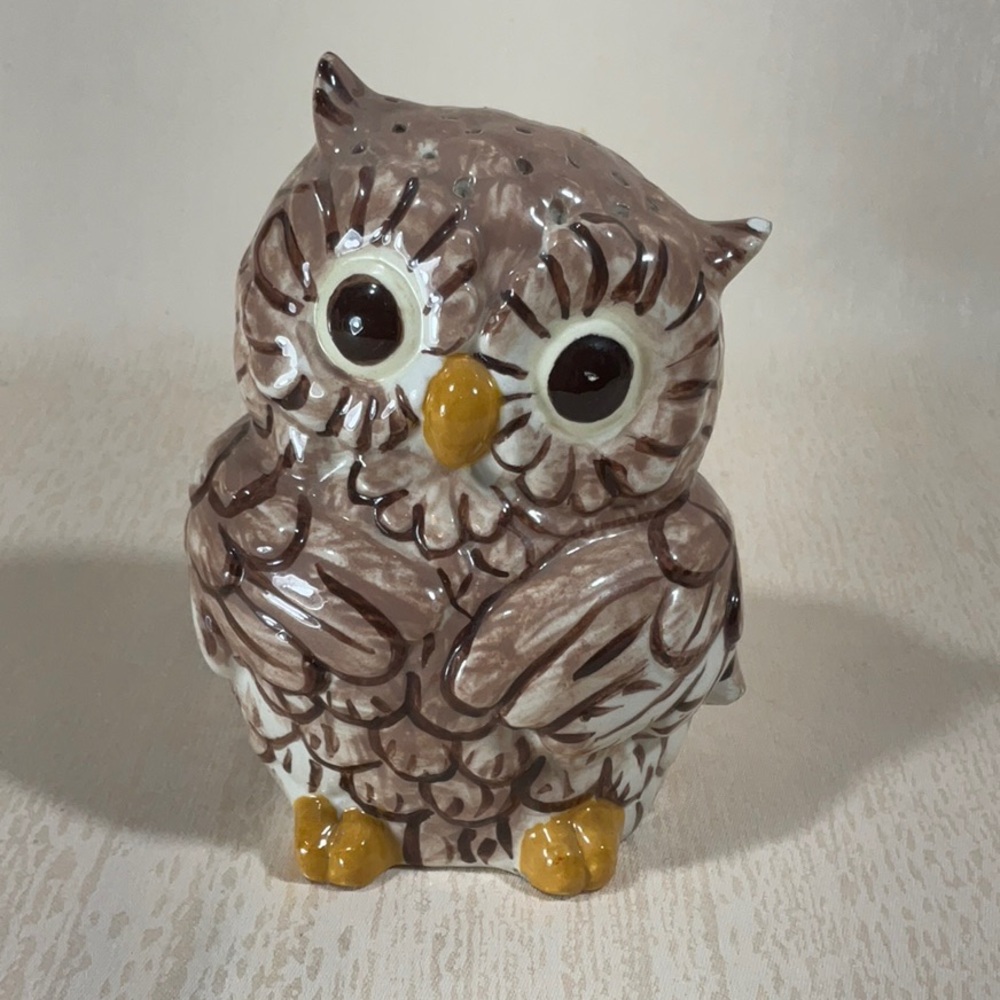 Vintage Brown Ceramic Owl Pepper Shaker